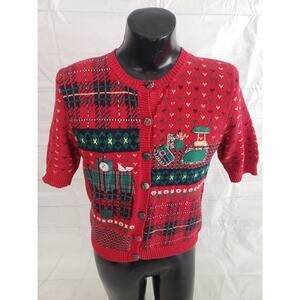 Susan Bristol Women's Sweater; Christmas Red ShortSleeve - M